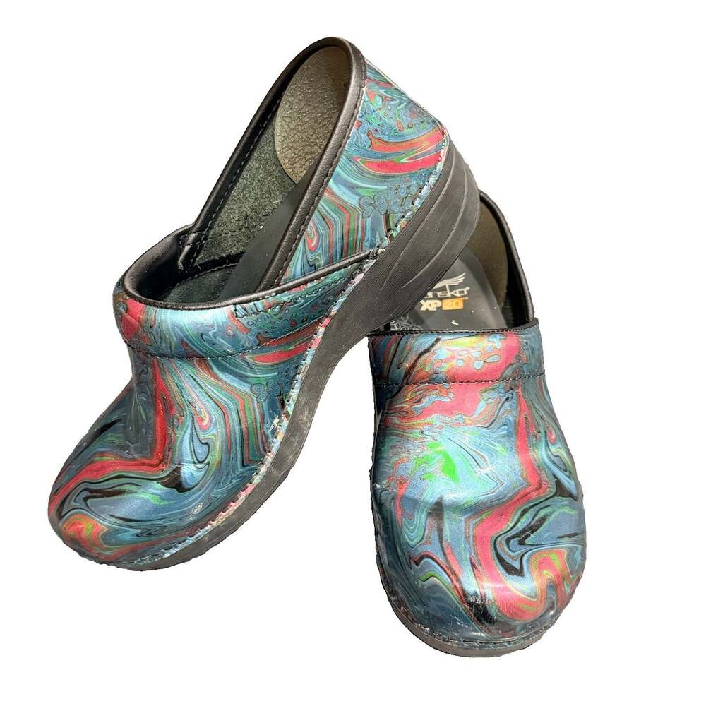 DANSKO Womens XP 2.0 Clogs Green Marble Swirl Shoes Platform 37 7